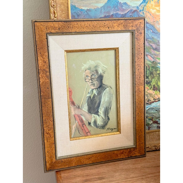 Portraiture Framed Original Pastel Portrait Sketch of Violinist, Signed For Sale - Image 3 of 9