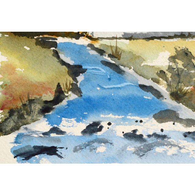 1980s Stow Stream in Autumn Watercolor Landscape 1980s For Sale - Image 5 of 7