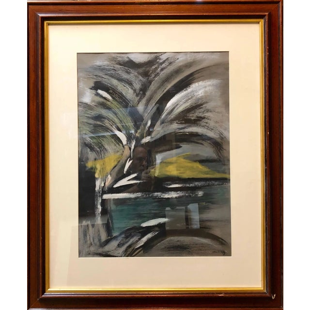 Mane Katz, Abstract Landscape with Palm Tree Judaica Gouache Painting For Sale In Miami - Image 6 of 6