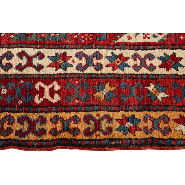 Transitional Antique Caucasian Kazak Handmade Gallery Wool Rug With Allover Multicolor Motif For Sale - Image 3 of 7
