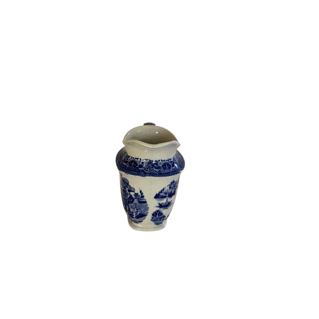 Chinoiserie Antique e.b. & j.e.l. Blue Willow Milk Jug Pitcher, Leighton Pottery Staffordshire C. 1890s-1910s For Sale - Image 3 of 6