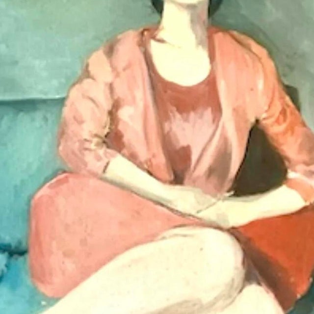Burgundy Vintage Italian Signed Modernist Woman Portrait Oil Painting For Sale - Image 8 of 13