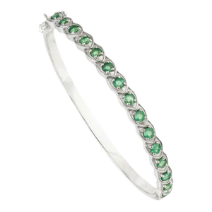 Mid-Century Round Cut Emerald Gemstone Bangle Bracelet in 925 Solis Silver