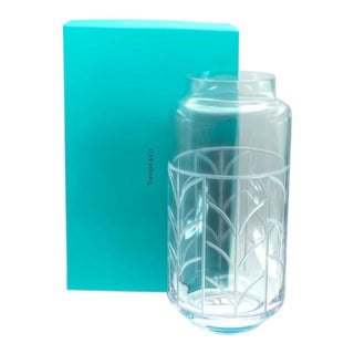 Tiffany & Co. "Wheat Leaf" Baluster Vase 11.5” With Original Box and Label (Cut / Etched Clear Crystal #13497) For Sale