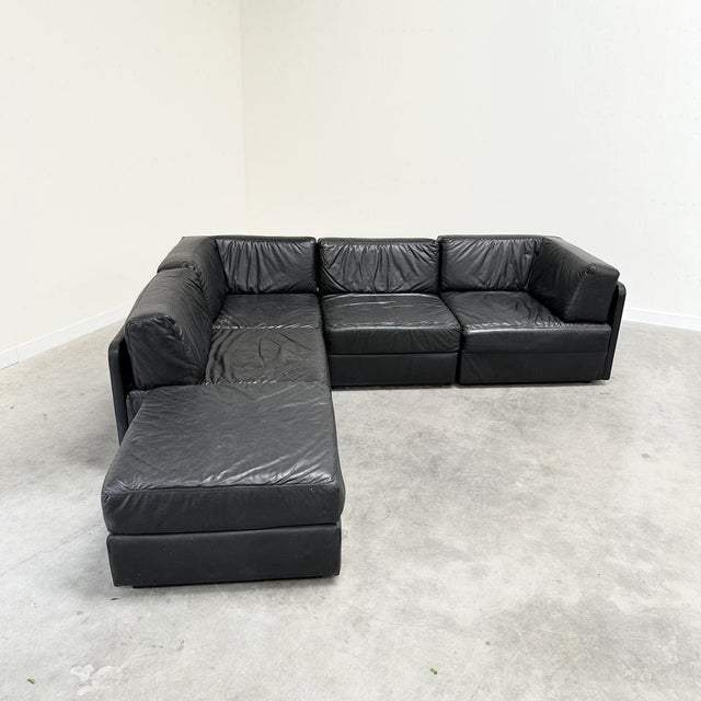 Modular Lounge Set in Black Leather, 1970s, Set of 5 For Sale In Greensboro - Image 6 of 11