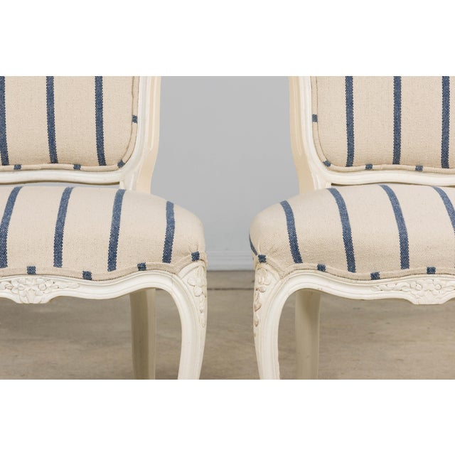 Antique French Louis XV Style Painted Provincial Dining Chairs in Striped Jacquard – Set of 8 For Sale In New York - Image 6 of 18