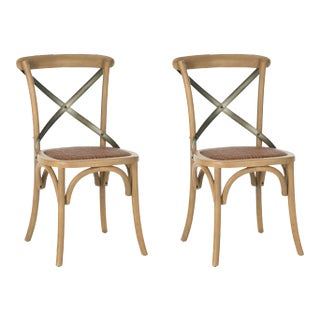 18''H X Back Farmhouse Side Chair in Weathered Oak & Medium Brown - a Pair For Sale