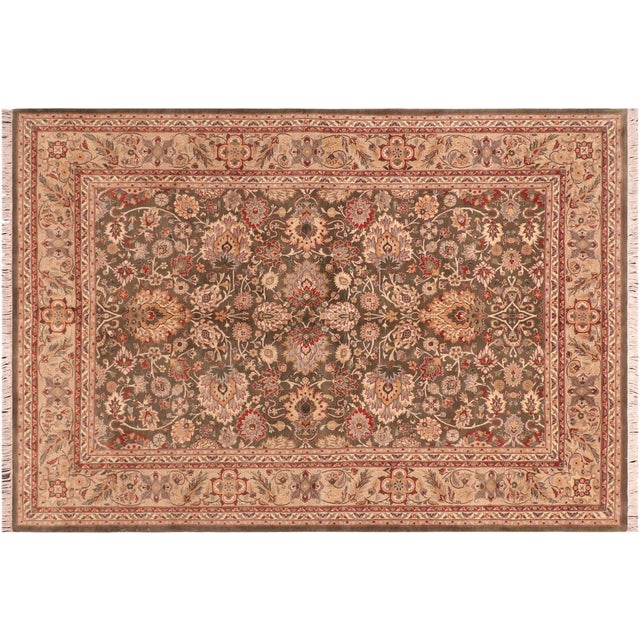 Taupe Floral 1990's Pak-Persian Green/Taupe Wool Rug - 6'2'' X 9'2'' For Sale - Image 8 of 9