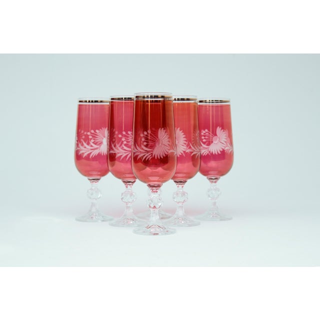 Ruby Red Champagne Glasses, 1950s, Set of 6 For Sale - Image 4 of 7