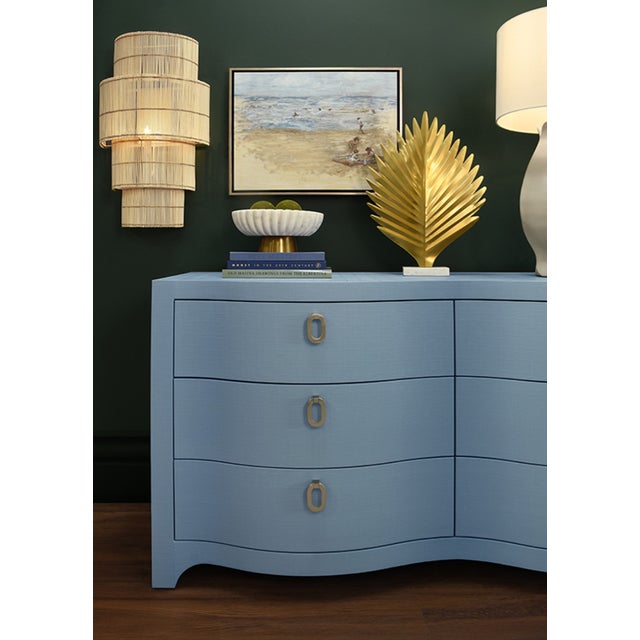 Contemporary Matthew Izzo Home - Rosie Curved Front Textured Light Blue Linen Six Drawer Dresser For Sale - Image 3 of 5