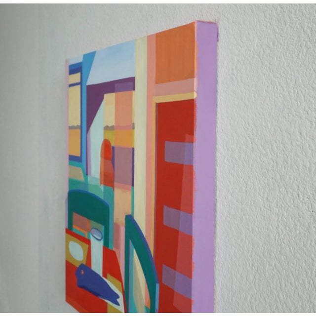 Contemporary Contemporary Postmodern Geometric Oil Painting of an Interior For Sale - Image 3 of 6