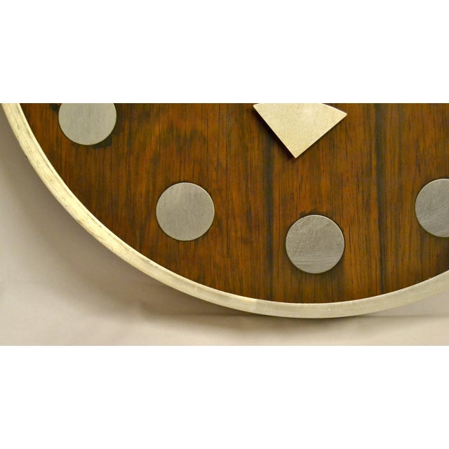 Wood 1970s Howard Miller Wall Clock Designed by Arthur Umanoff Zebra Wood & Chrome For Sale - Image 7 of 12