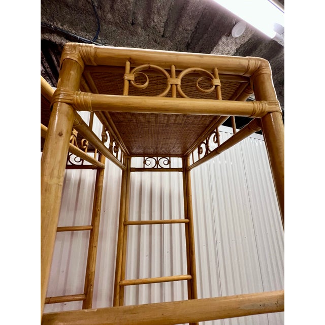 Vintage Bamboo Rattan Etageres With Glass Shelves - A Pair For Sale - Image 10 of 12