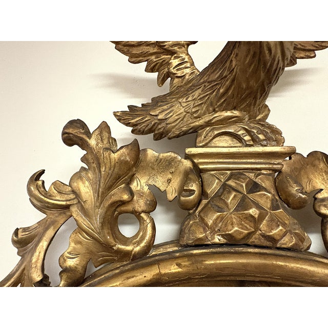 19th Century Federal Convex Bullseye Mirror With Eagle Pediment and Three Candle Holders For Sale - Image 12 of 18