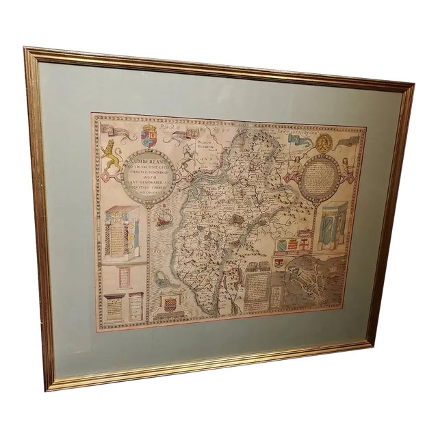 17th Century Hand-Colored Map of Cumberland by John Speed, England, 1610 For Sale