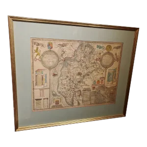 17th Century Hand-Colored Map of Cumberland by John Speed, England, 1610