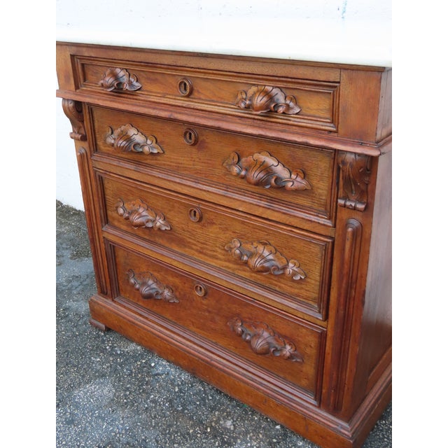 Victorian Eastlake Late 1800s Carved Marble Top Small Dresser Chest 6399 For Sale - Image 12 of 18