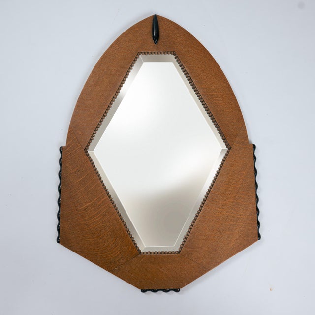 Black Vintage Dutch Art Deco Oak Mirror with Ebonized Details, 1920s For Sale - Image 8 of 15