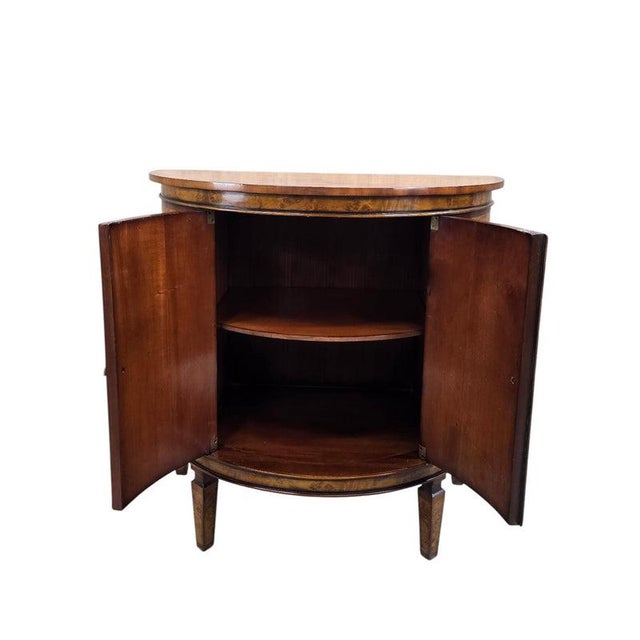 Neoclassical Vintage Neoclassical Regency Style Walnut Burl Demilune Cabinet For Sale - Image 3 of 8
