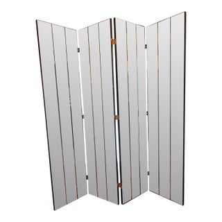 Vintage Four Panel Beveled Mirrored Screen For Sale