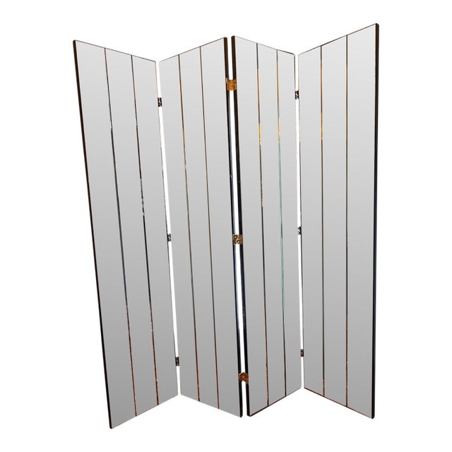 Vintage Four Panel Beveled Mirrored Screen For Sale