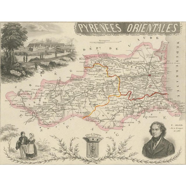 Antique Map of Pyrénées-Orientales by Vuillemin, 1850 For Sale - Image 4 of 9