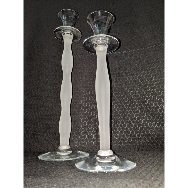 Anne Nilsson for Orrefors "Celeste" Frosted Crystal Candlesticks, Sweden (Pair) For Sale - Image 11 of 17