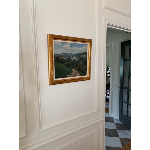 Original Oil on board, signed lower left, professionally framed and taped. 20 1/2” x 18 1/2” This quaint and restful piece...