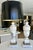 Pair of finely crafted hand carved neo-classic style urn form alabaster lamps. The lamps feature white alabaster with lots...