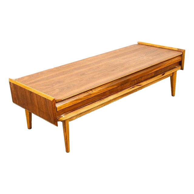Mid Century Modern Coffee Table Lane First Edition Storage Drawer Danish Wide Nm For Sale