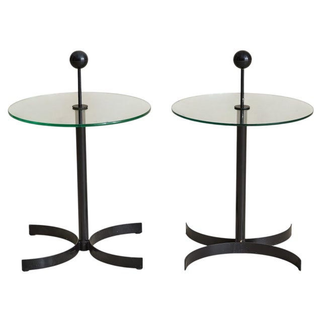 An Italian Postmodern side table from the 1980s, where restraint and gesture meet in a compact form. The structure is...