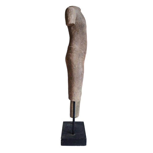 Stone Reclaimed Khmer Torso Sculpture, Hand-Carved Sandstone, Thailand, 1930 From the Collection of Vicente Wolf For Sale - Image 7 of 12