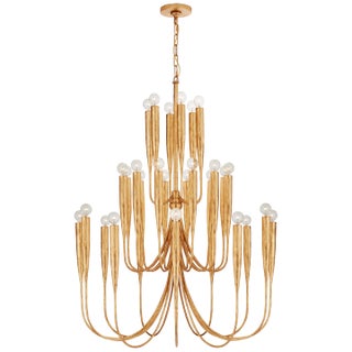 Julie Neill for Visual Comfort Signature Acadia Large Chandelier in Antique Gold Leaf For Sale