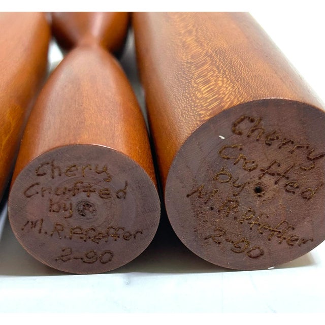 Wood Signed MCM Danish Teak Tulip Candle Holders – Set of 3 For Sale - Image 7 of 7