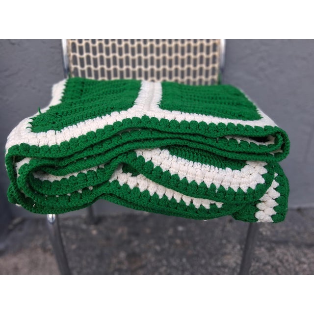 1960's Hand Knit Green/ White Blanket- Very Clean For Sale - Image 11 of 12