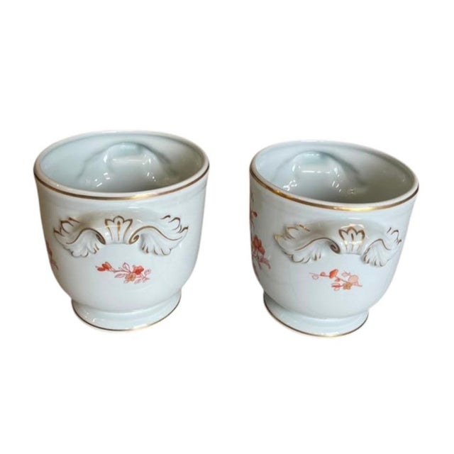 2000 - 2009 Vintage Floral Porcelain Cachepots With Gilded Rococo Handles For Sale - Image 5 of 12