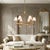 Textile Aloadecor Warm Brass Chandelier With Fabric Shades and Alabaster Finials For Sale - Image 7 of 10