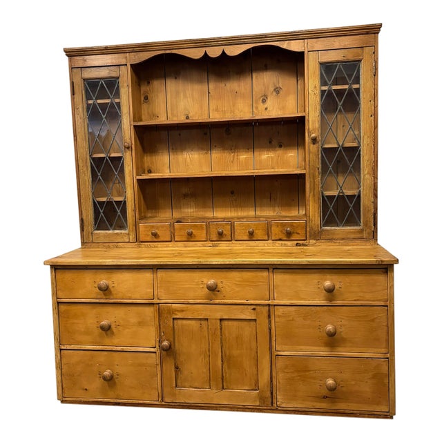 Antique English Pine Dresser Hutch For Sale
