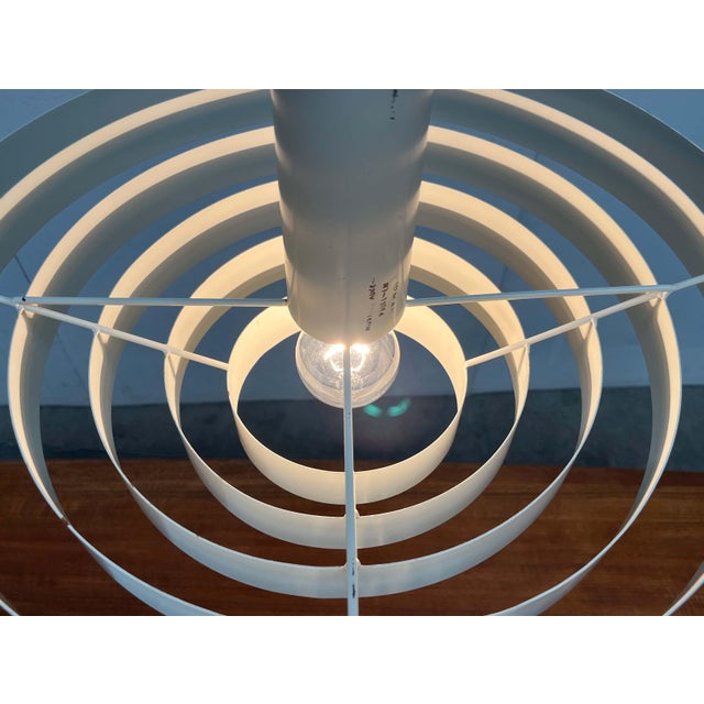 White Mid-Century Modern Minimalist Lamellar Pendant Lamp attributed Paavo Tynell for Idman, Finland, 1960s For Sale - Image 8 of 18