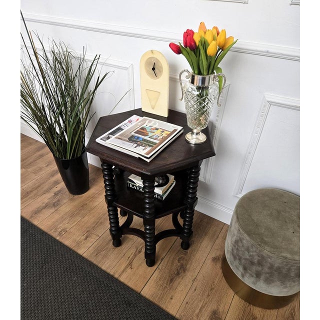 Antique Italian Hexagonal Walnut Side Table, 1890s For Sale - Image 3 of 9