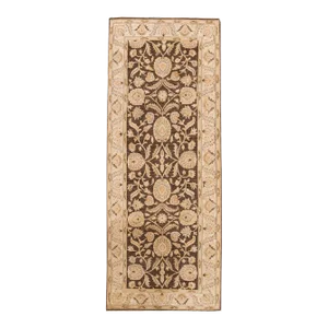 Modern Peshawar Handmade Brown Floral Wool Runner