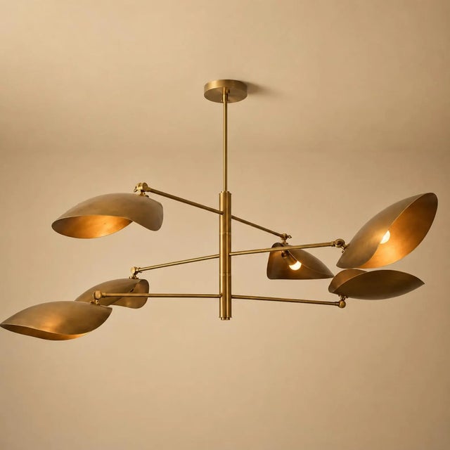 Contemporary Handcrafted Solid Brass Mobile Chandelier With Adjustable Shades For Sale - Image 3 of 8