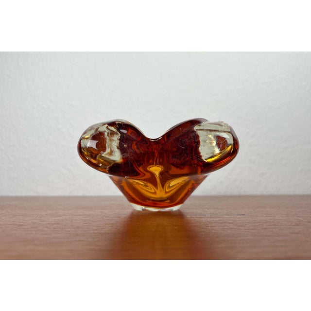 Vintage Amber Coloured Art Glass Ashtray or Bowl, 1970s, in Very Good conditions. Designed 1970 to 1979
