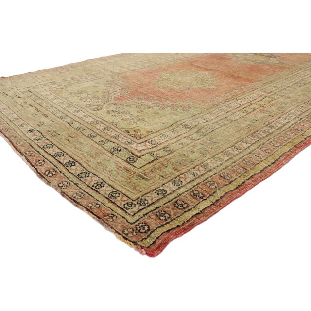52250 Vintage Turkish Oushak Runner, 04'09 x 12'10. The Sultan’s Passage: A Vintage Turkish Oushak Masterpiece of...
