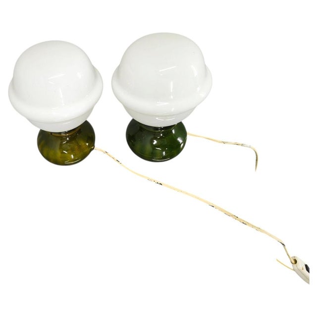 Milk Glass and Green Ceramic Table Lamps, Czech, 1970s, Set of 2 For Sale - Image 13 of 13