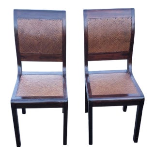 Pair of 1950s Rosewood and Braided Wicker Over Hardwood Seat and Back Chairs For Sale