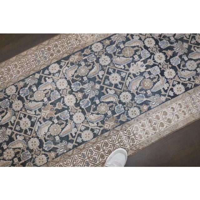 Mid 20th Century Blue Gray Vintage Persian Hamedan Runner rug no.j4755 For Sale - Image 5 of 7
