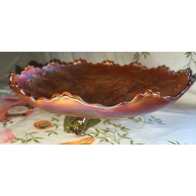 1911-1912 Antique Fenton Carnival Glass serving bowl, the pattern is Stags and Hollies. The color is Marigold. There is no...