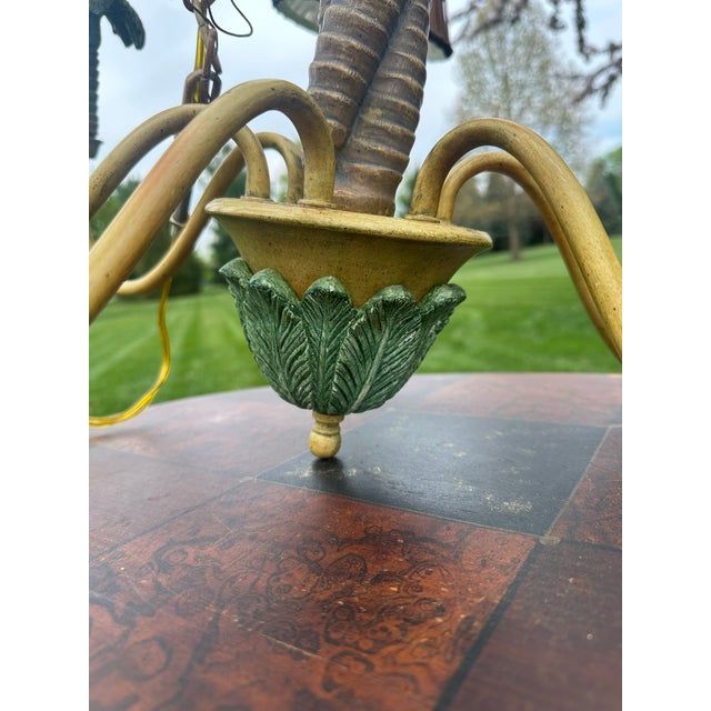 Tan 1980s Regency Style 6 Light Palm Tree Chandelier For Sale - Image 8 of 9