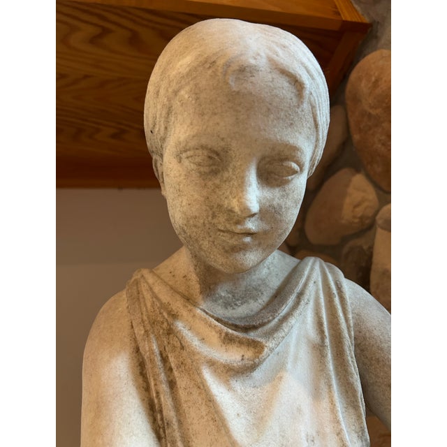Mid 19th Century Emil Wolff Carved Marble Child Young Girl Flower 1800s Sculpture For Sale - Image 5 of 13